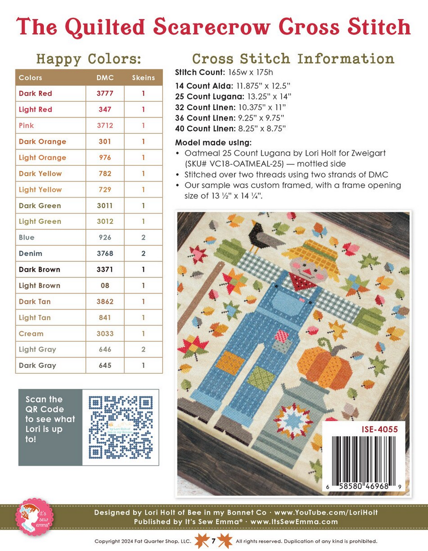 It's Sew Emma The Quilted Scarecrow Cross Stitch Pattern – Aunt Ree's ...