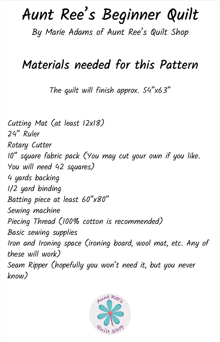 Aunt Ree's Beginner Quilt Pattern Paper Copy – Aunt Ree's Quilt Shop